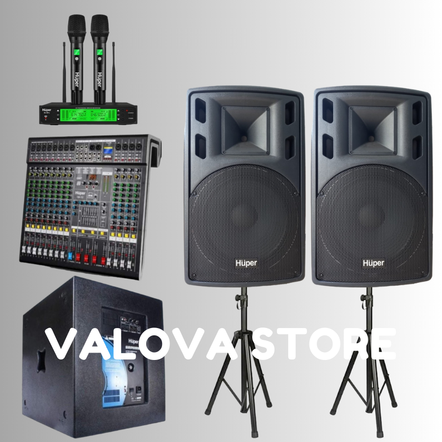 Paket 5 soundsystem Huper 15HA400 + Sub SRP118SE + Huper QX 12