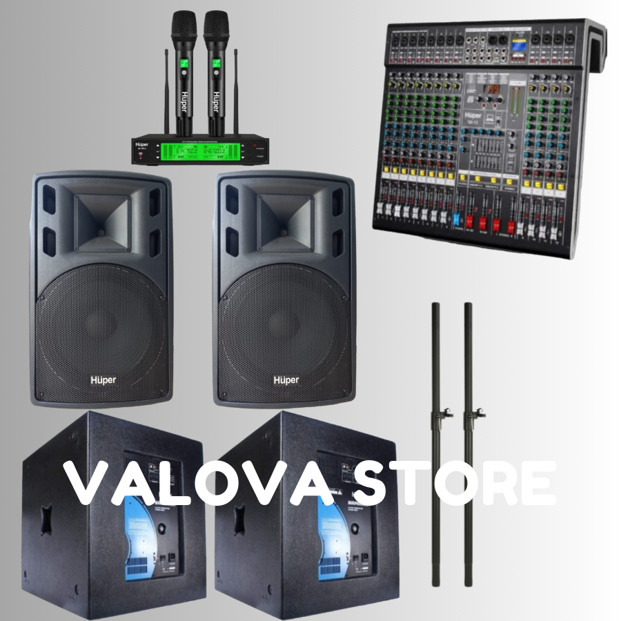 Paket 6 soundsystem Huper 15HA400 + Sub SRP118SE + Huper QX 12