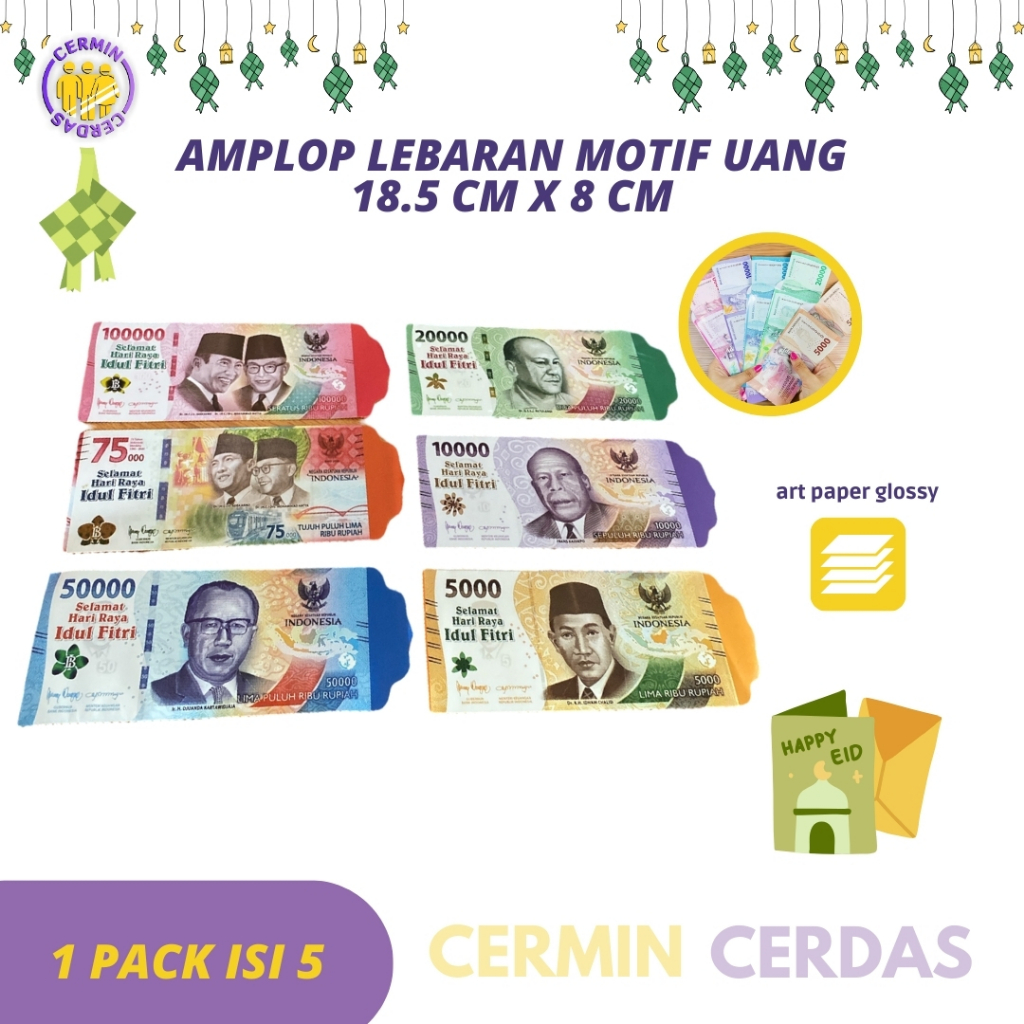 

Amplop Lebaran Motif Uang Angpao THR Idul Fitri Jumbo 1 Pack Isi 5