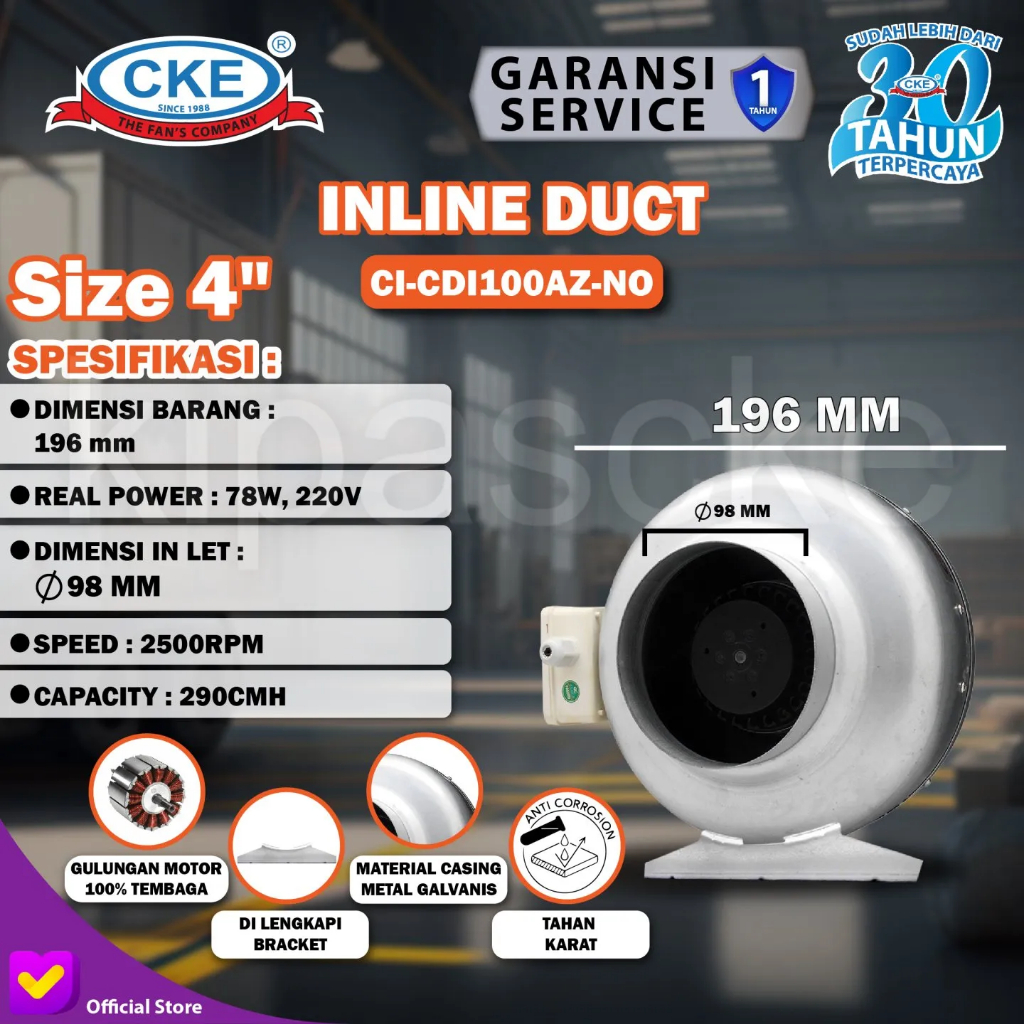 CKE Centrifugal Fan Duct Inline 4 Inch CI-CDI100AZ-NO