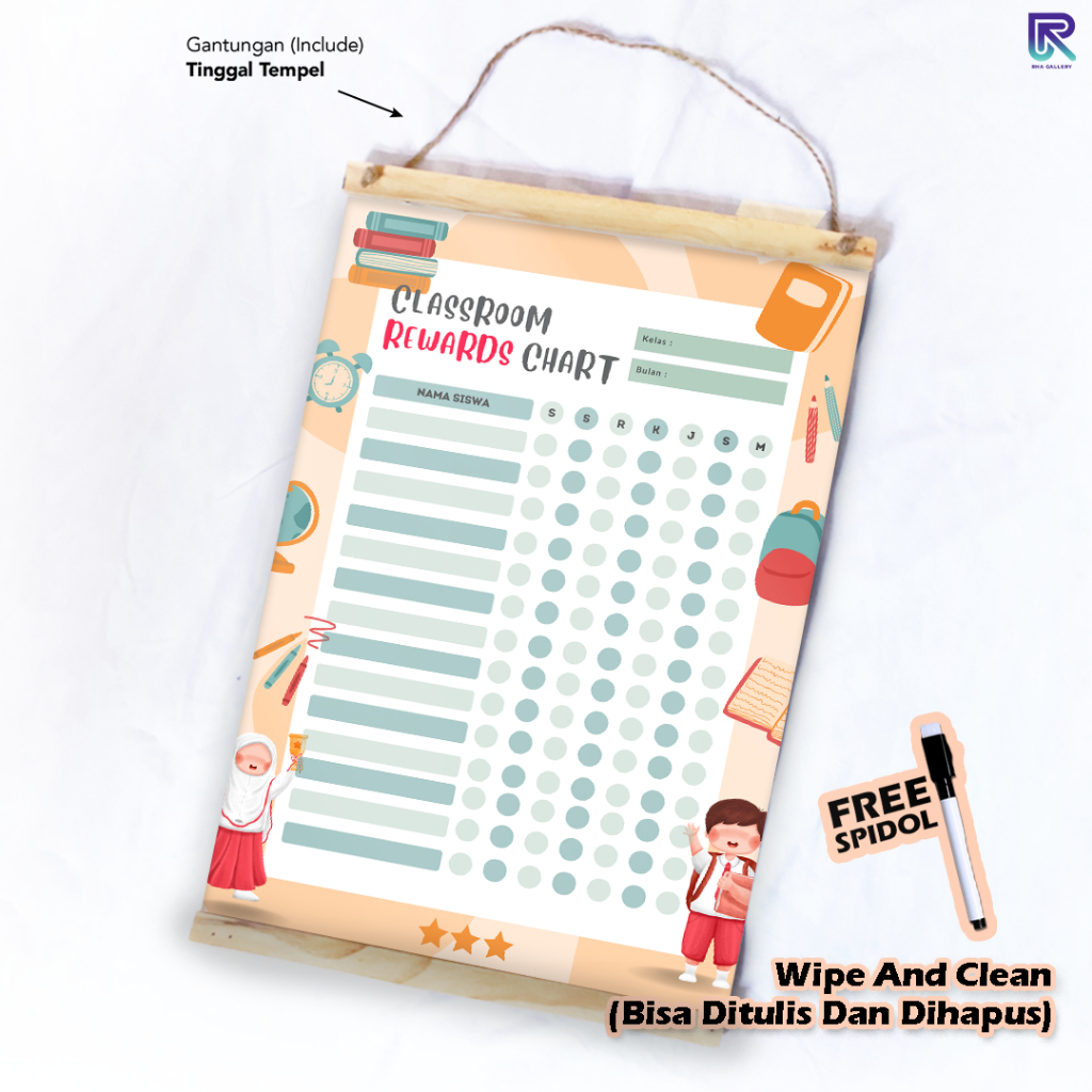 

RHA GALLERY Planner Classroom Rewards Chart Wipe And Clean List Jadwal Tulis 32x48 CM