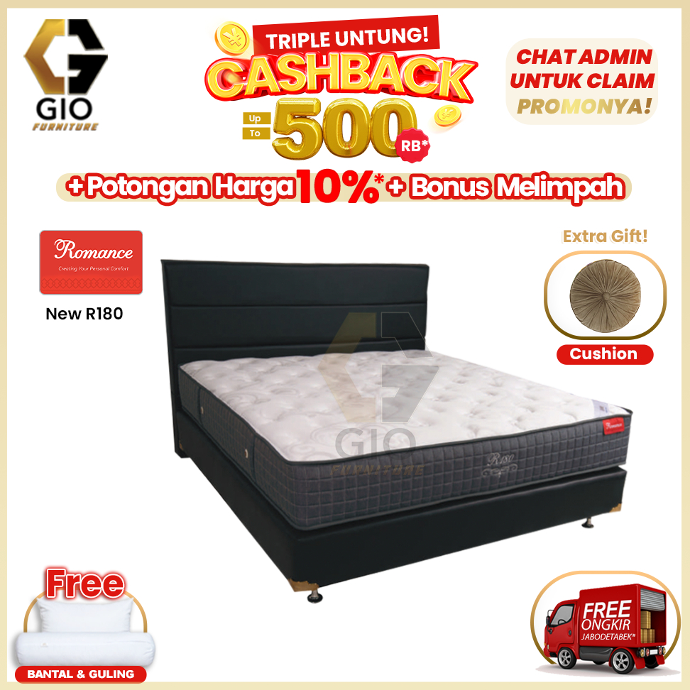 Kasur Romance New R180 / Romance Springbed New R180 (Full Set Mattress + Divan + Headboard + Bonus )