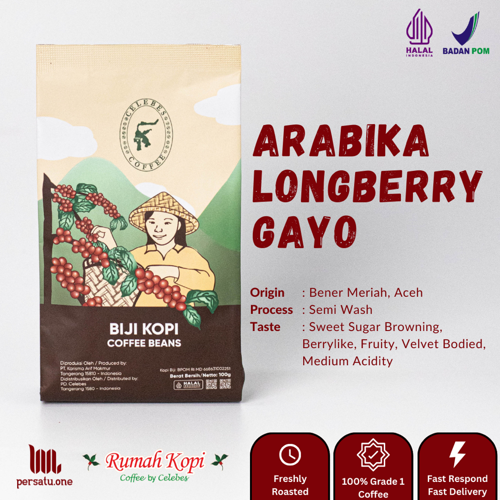 

[CELEBES COFFEE] Kopi Arabika Longberry Aceh Bubuk/Biji/Espresso