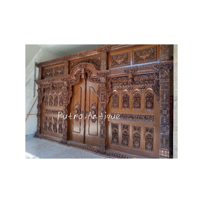 PINTU GEBYOK UKIR 5 METER FINISHING NATURAL KOMBINASI