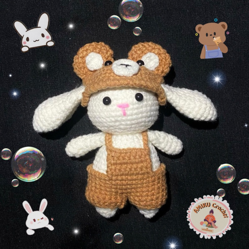 AMIKU || Amigurumi cute Bunny hat︱Boneka rajut kelinci topi beruang ︱souvenir rajut gantungan kunci 