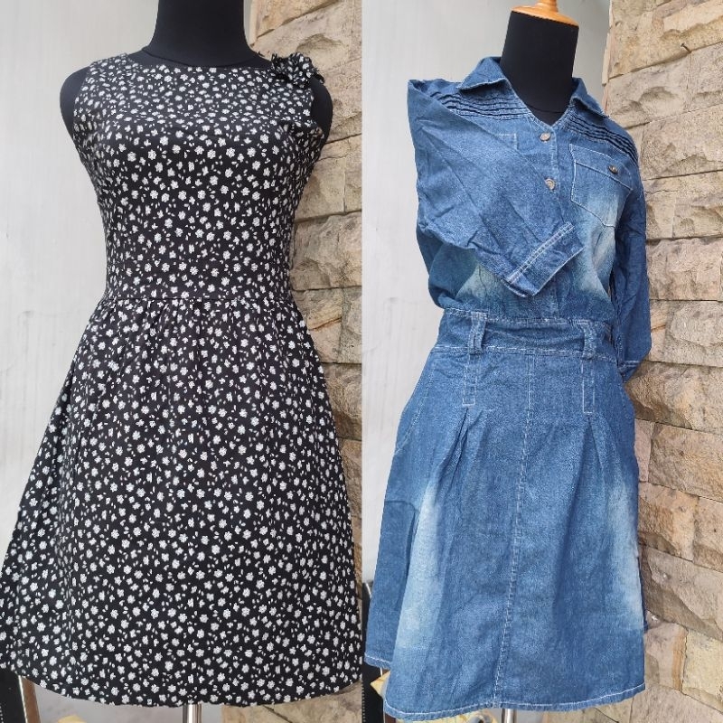 Midi Dress | Dress Jeans Wanita Lengan 3/4 | Midi Dress Sleeveless | Midi Dress Tanpa Lengan Prelove