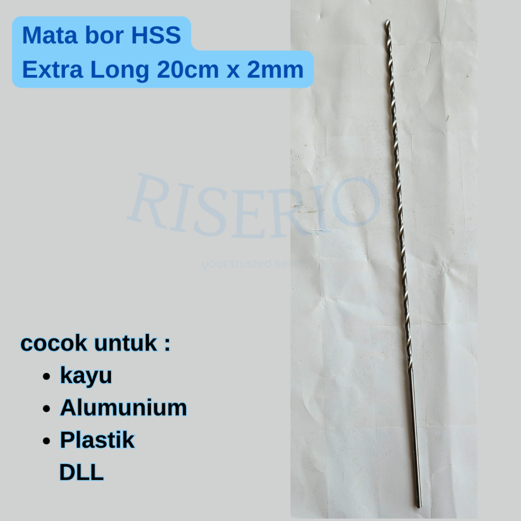 Mata bor HSS kayu besi plastik alumunium 2mm panjang 20 cm