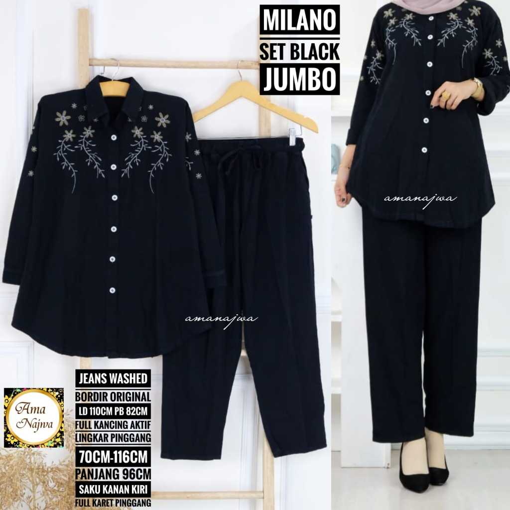 milano setelan 1 one set oneset stelan setcel atasan jeans washed wash jumbo bigsize over big size l