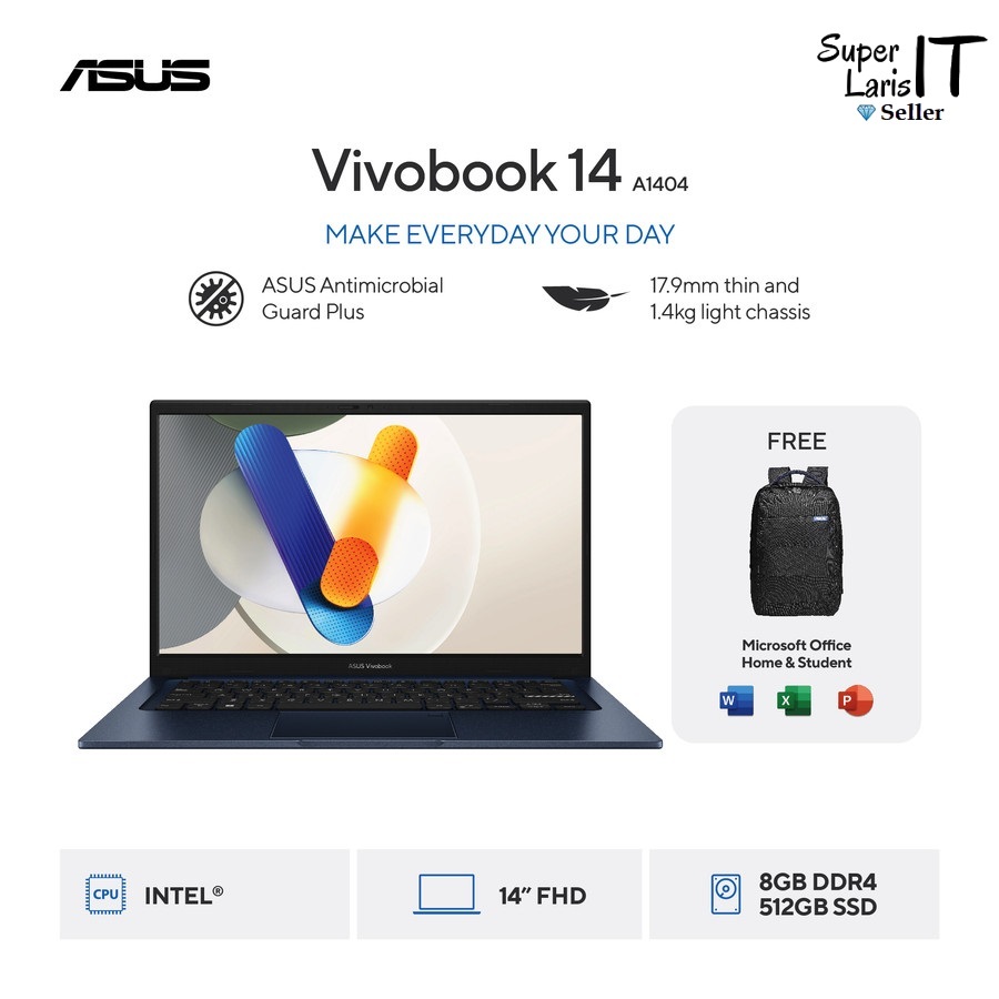 Laptop Asus Vivobook 14 A1404VA-VIPS751M intel core i7-1355U ram 8GB ssd 512GB 14" FHD IPS Windows 1