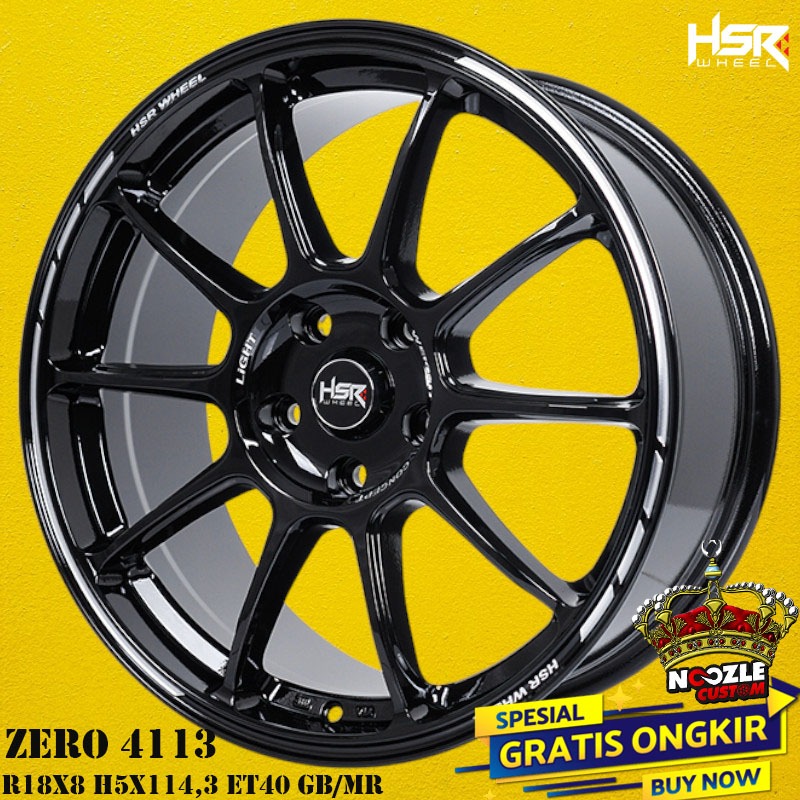 Velg Mobil Ring 18 Lubang 5 HSR R18 Type Zero Pelek Racing Full Black Glossy Baut 5