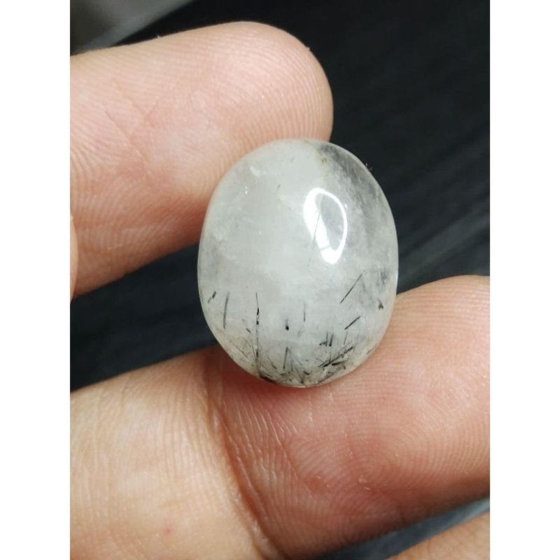 Natural Black Rutilated Quartz 17x14x7 mm 14.1 Ct Oval Cabochon Kecubung Cendana Rambut Hitam Unik A