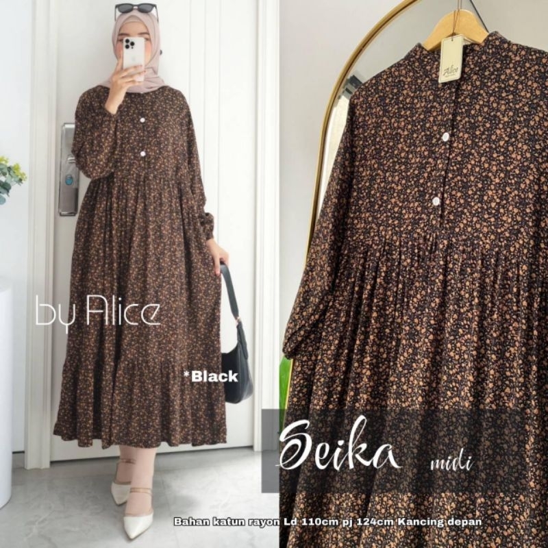Seika midi dres/midi dres motif bunga by Alice