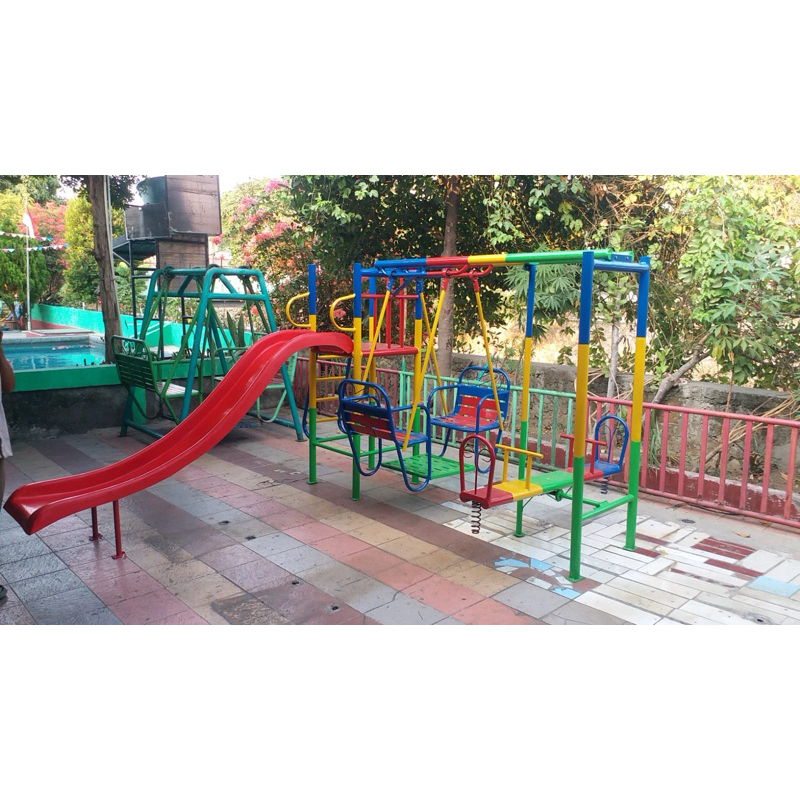 mainan set tiga playground anak perosotan ayunan jungkitan free ongkir jkt