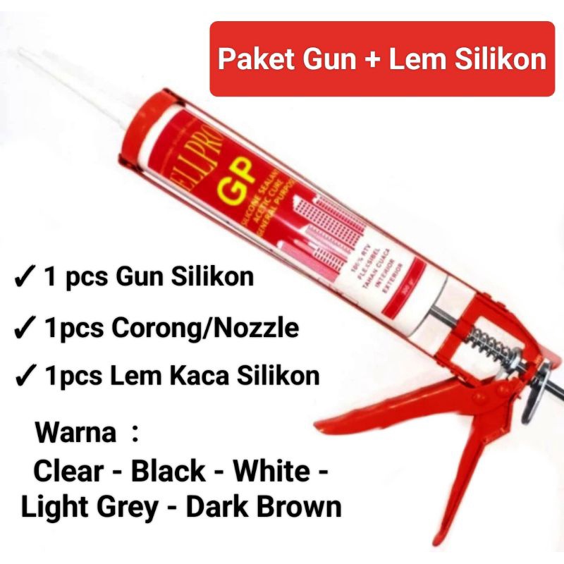 Termurah dan terbaik Paket Gun Silicone  Lem Silikon KacaAquarium ELLPRO Silicone Sealant grosir