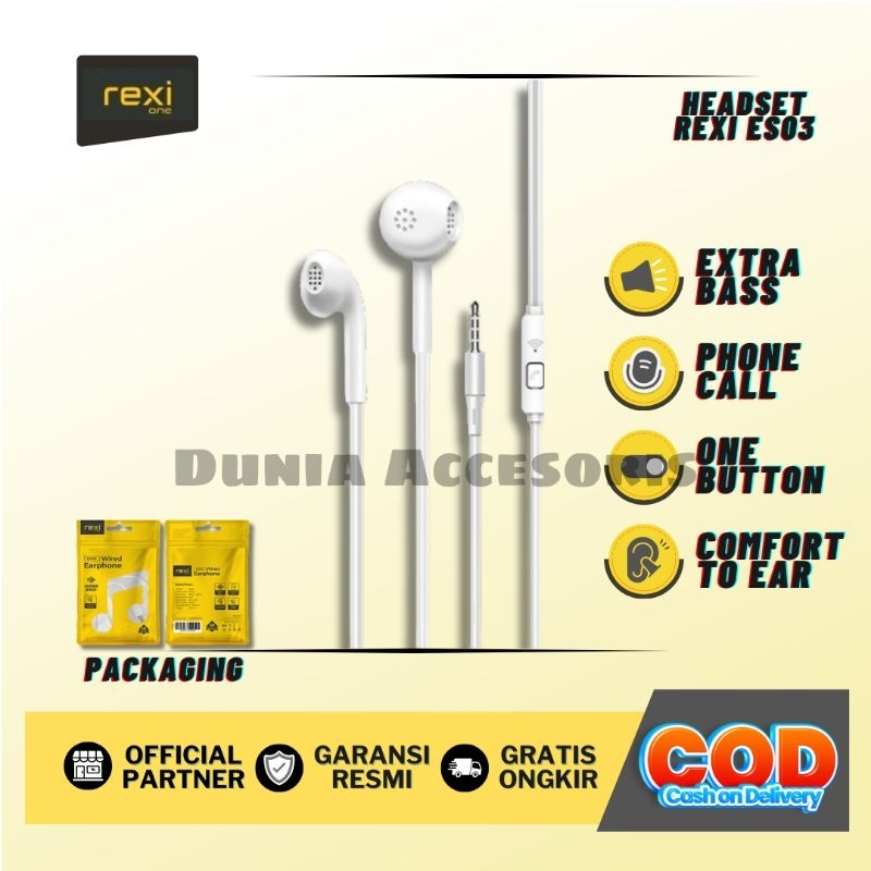 Headset Handsfree Earphone SuperBass REXI Es03 Semi In Ear Original