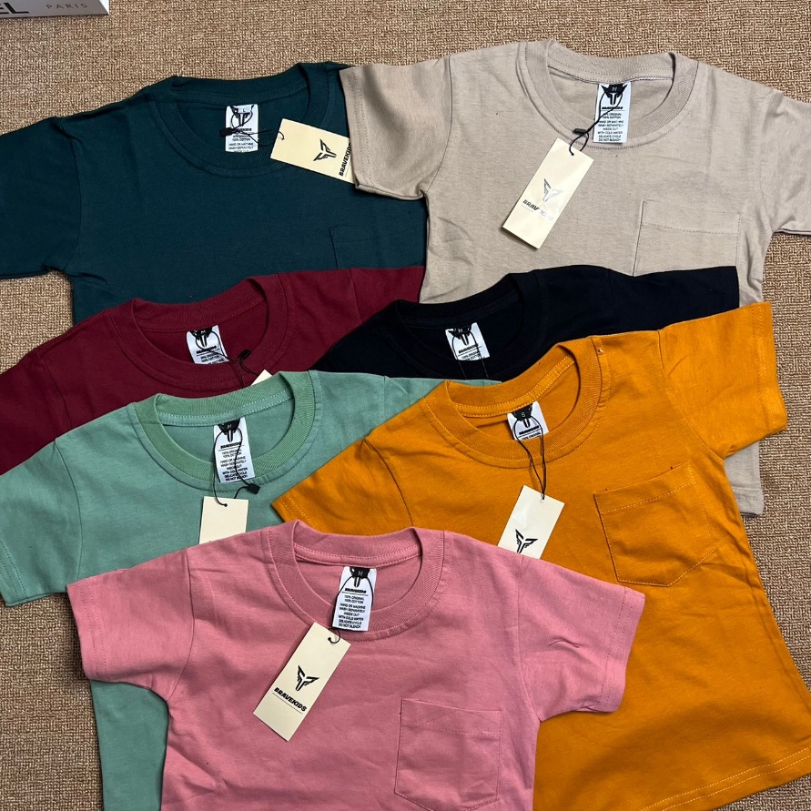 GROSIR BRAVEKIDS KAOS POLOS ANAK KANTONG COTTON COMBED 24S PREMIUM