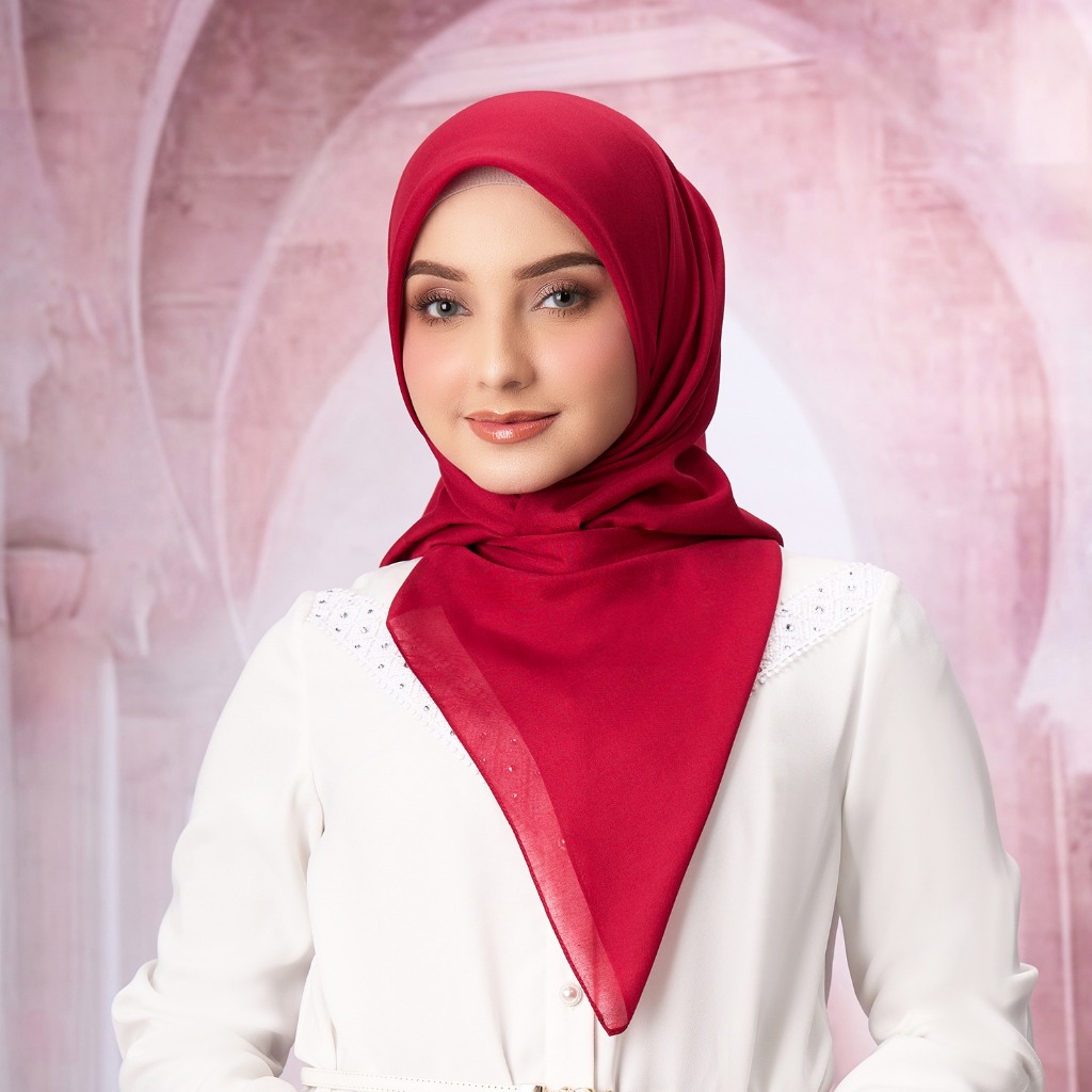 MANDJHA Essential Scarlet Red 93 Scarf By IVAN GUNAWAN - Jilbab Hijab Segi Empat Polos ORIGINAL MAND