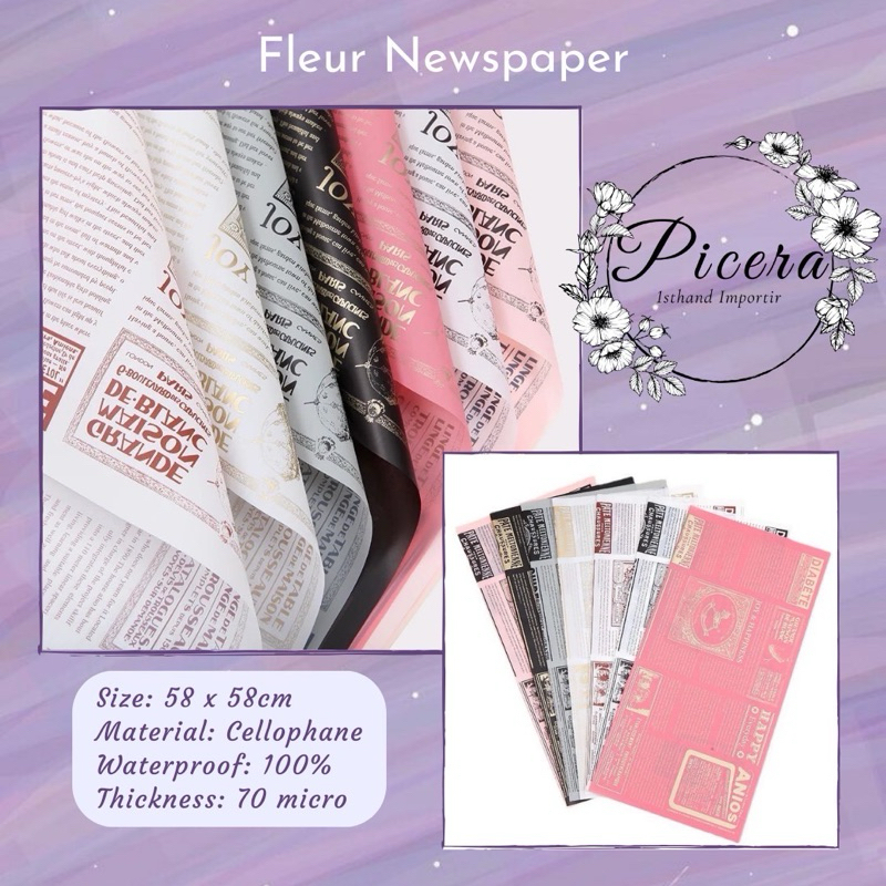 

Flower Wrapping Paper Newspaper Magazine Gold Cellophane Waterproof Kertas Bungkus Pembungkus Bouquet Bunga Motif Koran Majalah Anti Air