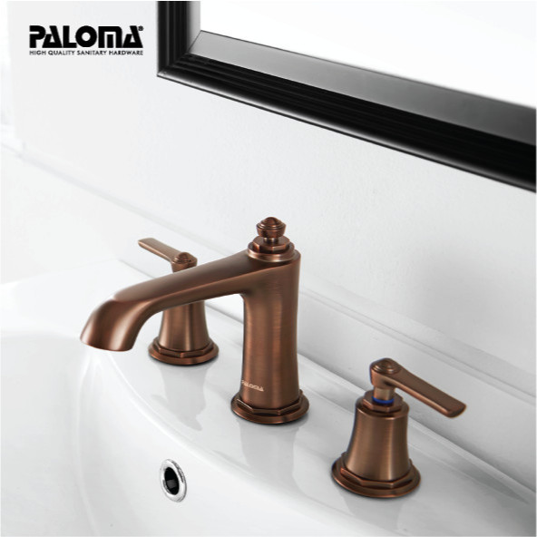 PALOMA FCP 8336 Keran Mixer Bak Wastafel Kran Air Cuci Tangan 3 Lubang Panas Dingin Antik BRASS