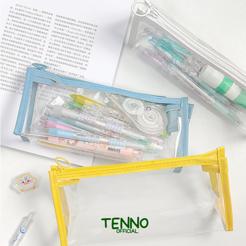 

TENNO Kotak Tepak Pensil Pencil Case Tempat Pouch Make Up Transparant List Warna Aesthetic Kapasitas Besar Bahan Tebal Tahan Air
