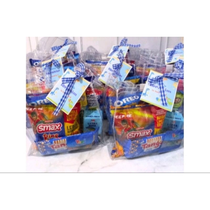 

Paket Snack Tema Biru Premium Tas Mika ( Free Card )