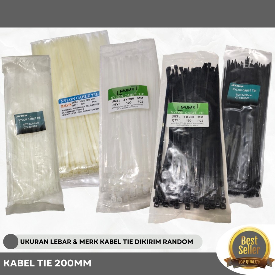 

KABEL TIS NYLON 3,6 x 200 MM /KABEL TIES PENGIKAT PLASTIK/ KABEL PLASTIK TIE / KABEL PENGIKAT PLASTIK/ CABLE PENGAIT SUPER WARNA HITAM & PUTIH