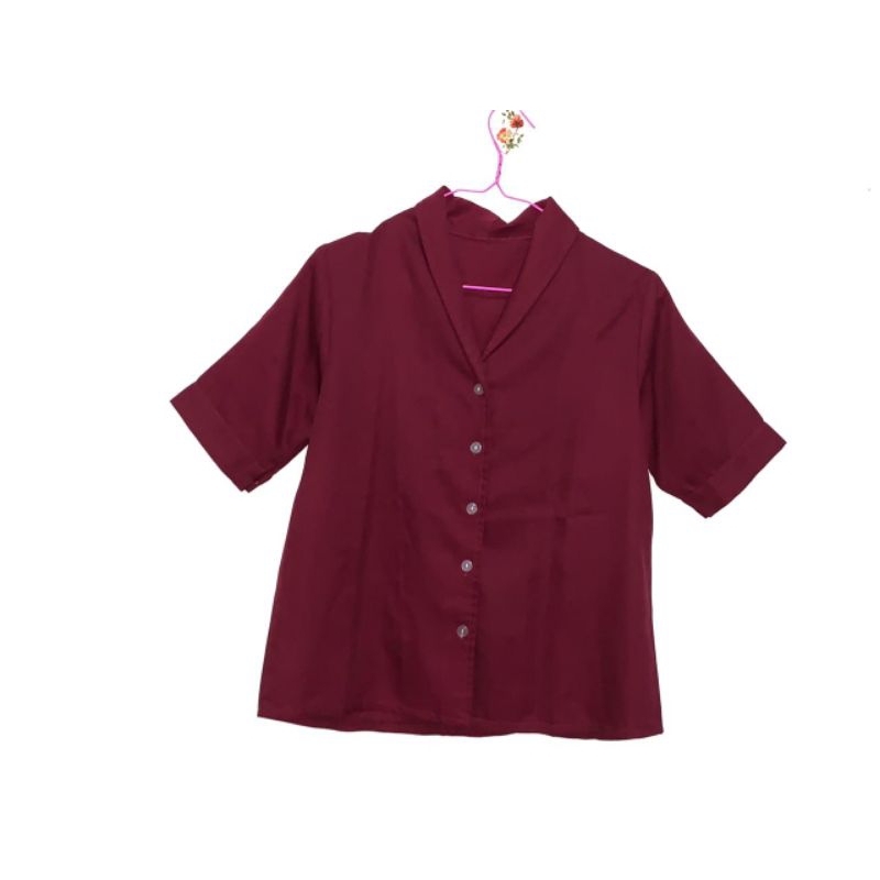 Baju kemeja Polos Wanita Casual Lengan Pendek Jumbo Blouse wanita Pendek Hem Wanita