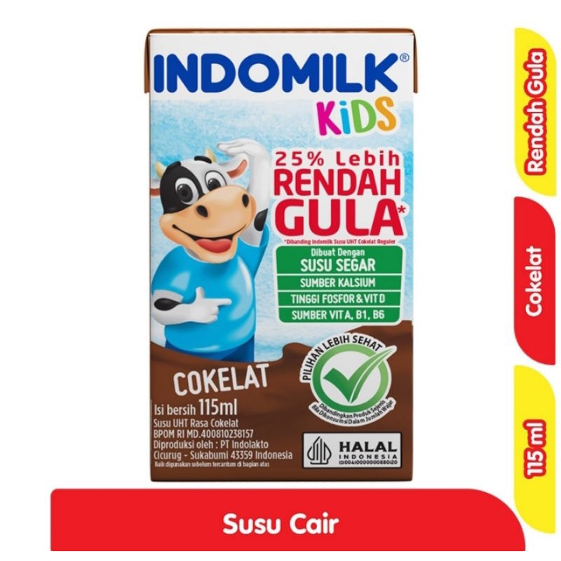 

INDOMILK Kids Susu UHT Cokelat Rendah Gula 115 ml