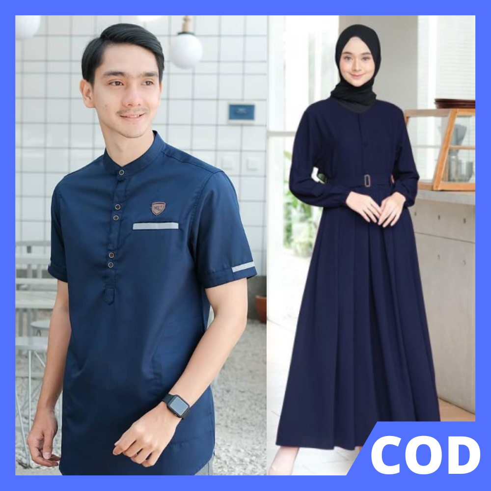 BAJU COUPLE PASANGAN LEBARAN 2024 BIRU DONGKER BY AHDANFASHION