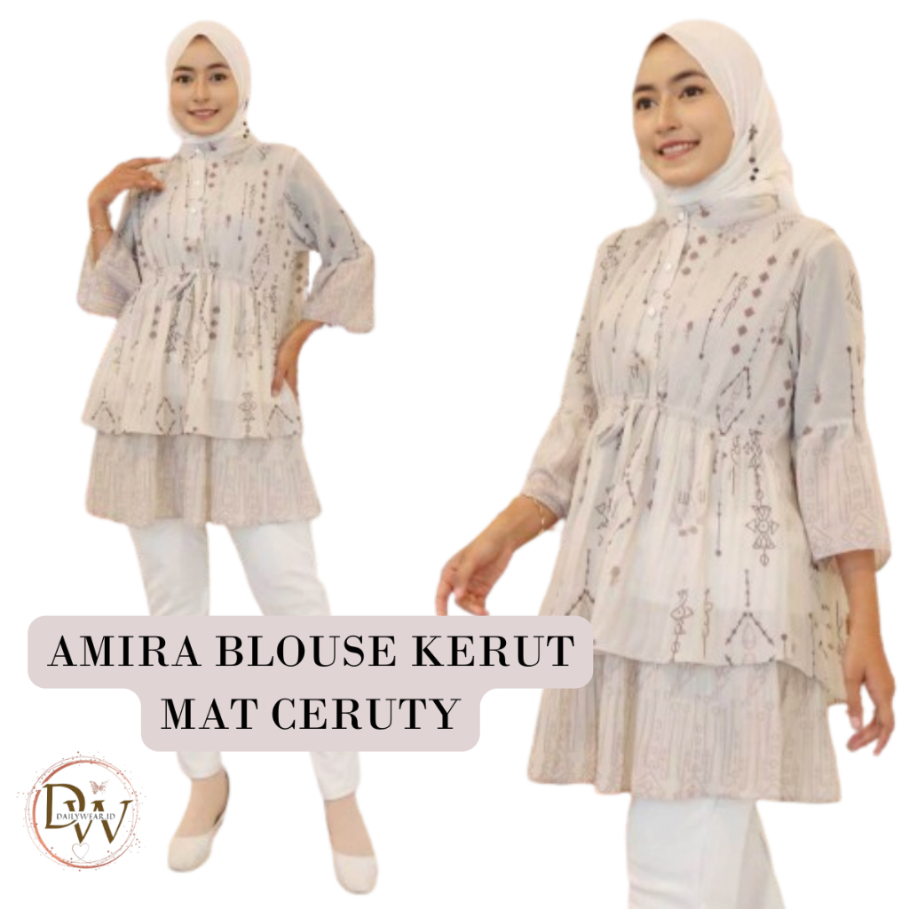 Amira Blouse Kerut Mat Ceruty Terbaru - Atasan Wanita Lengan Panjang Muslim Lebaran