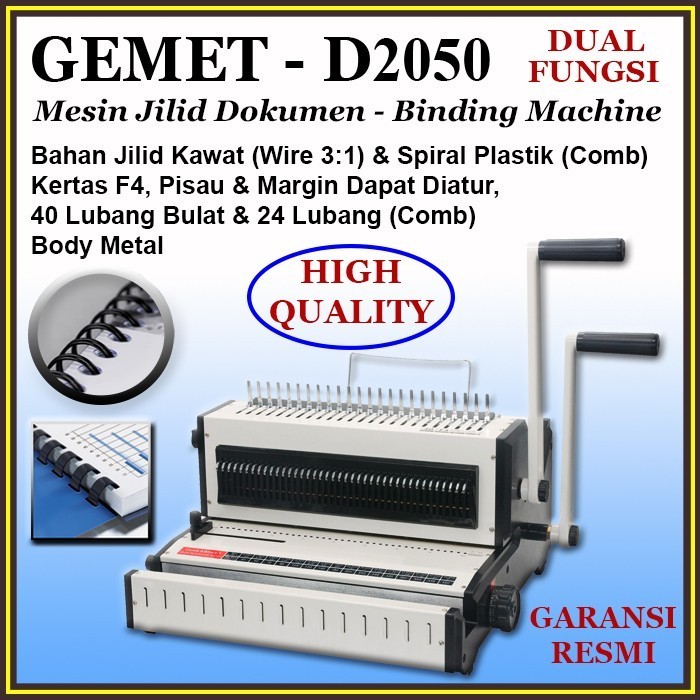 

Mesin Jilid Spiral Plastik & Kawat 3:1, F4, GEMET D-2050