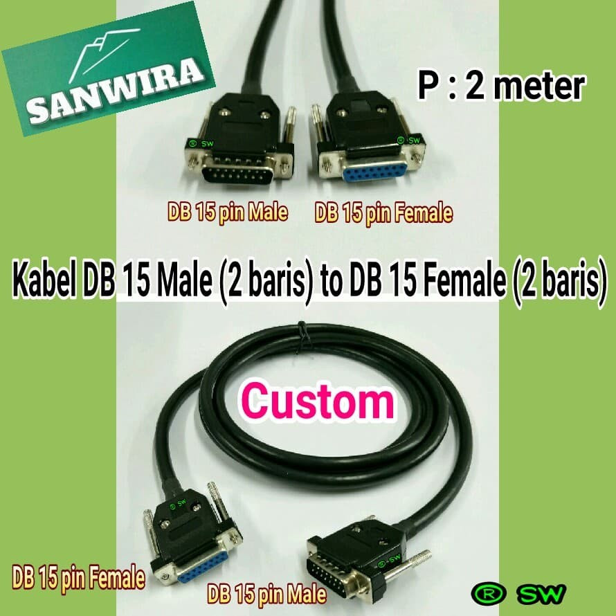 Kabel DB 15 pin Male to DB 15 pin Female PANJANG 2 meter / Kabel DB15 Male to DB15 Female / Kabel DB