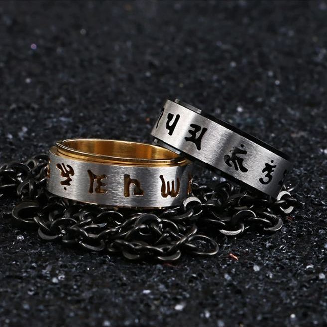Cincin Letter Mantra Putar Om Mani Padme Hum Buddhist Spinning Ring Gold Silver Letter Prayer - Akse