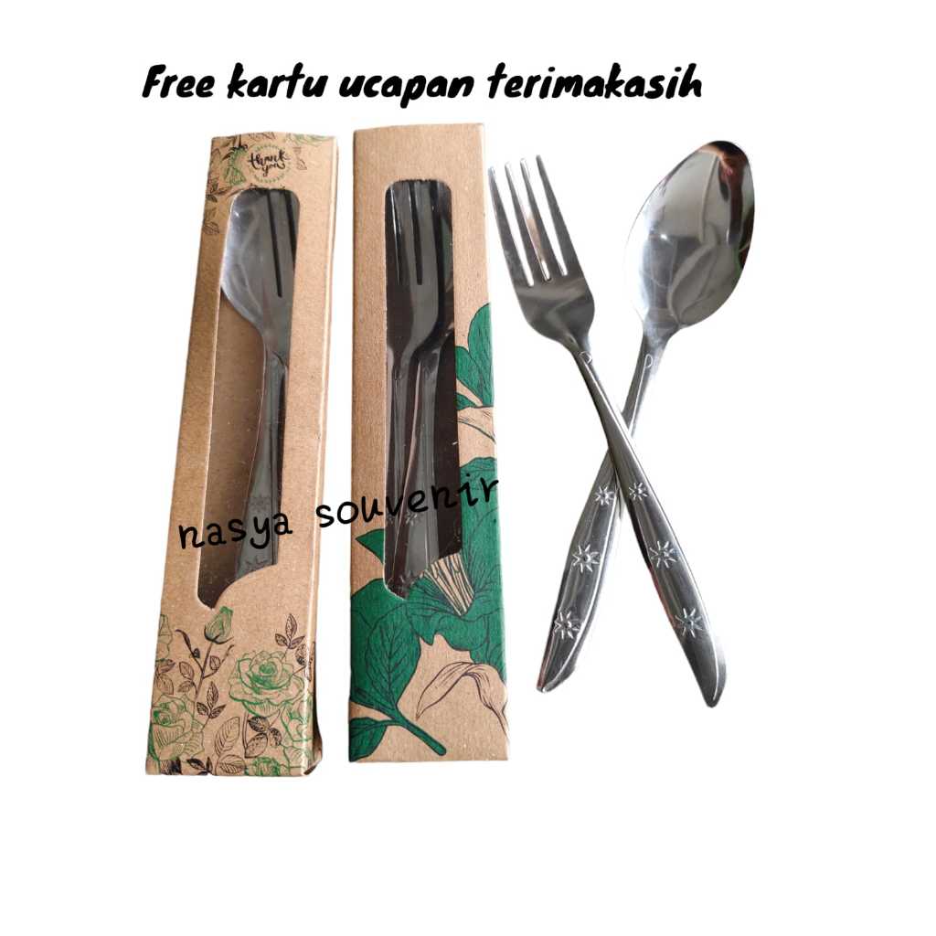 Isi 50 set Sendok Garpu Stainles + Box rustic Souvenir Pernikahan khitanan Souvenir Hadiah