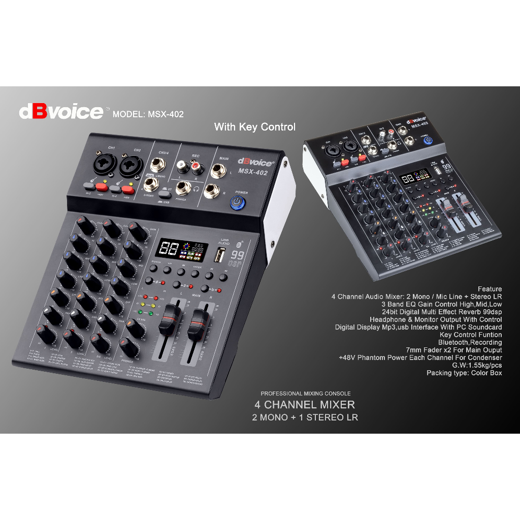 Mixer 4Channel dengan Key Control dan 99DSP Efek dBvoice MSX-402