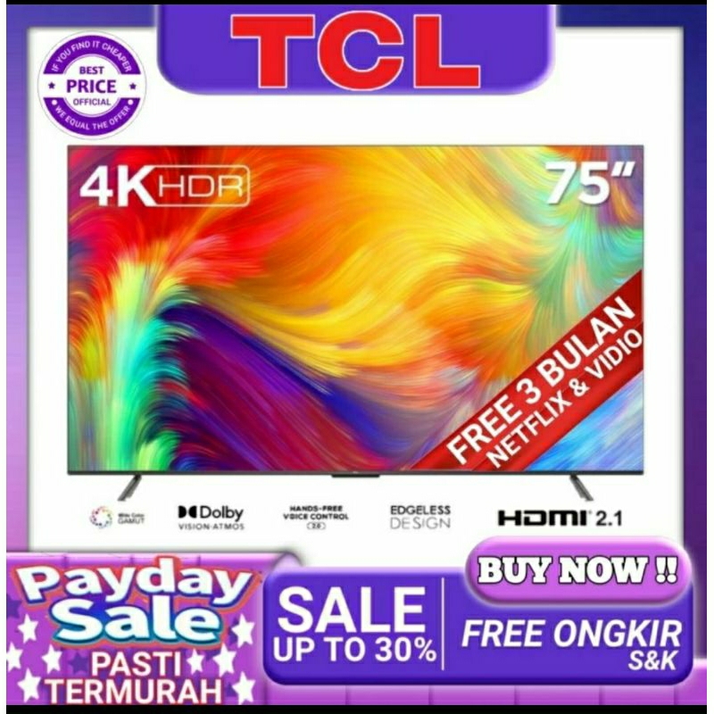 TCL 75C745 Led Smart TV 75 Inch Google TV 4K QLED Dolby Vision