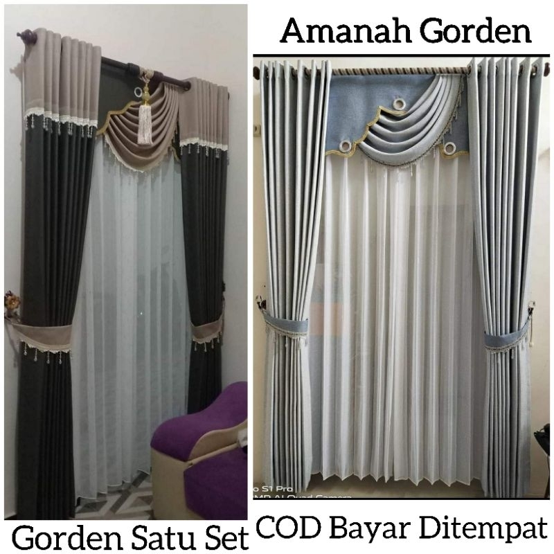 Gorden Poni Jendela 1 set Hordeng L150×250cm Poni Gelombang Mewah