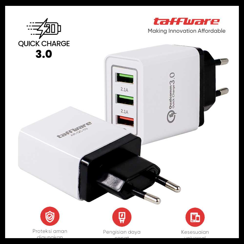 Charger USB 3 Port Qualcomm QC 3.0 EU Plug Kabel Charger Tipe C Micro - AR-QC-03