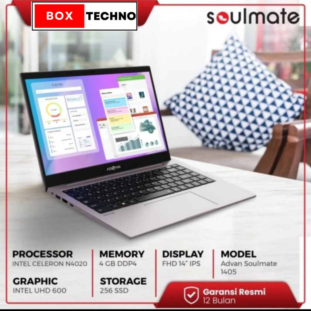 Laptop ADVAN Soulmate 14" Intel N4020 4GB 128GB 256GB Garansi Resmi