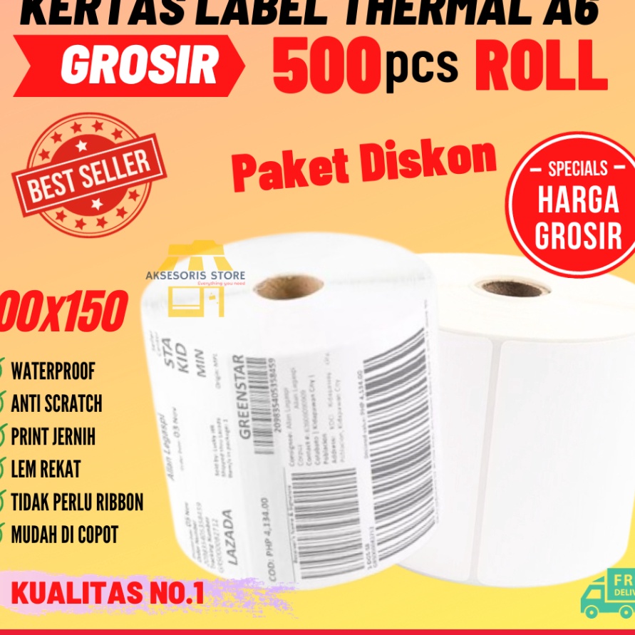 

MEGA SALE KERTAS THERMAL LABEL STICKER 1X15 5PCS ROLL UKURAN A6 RESI BARCODE