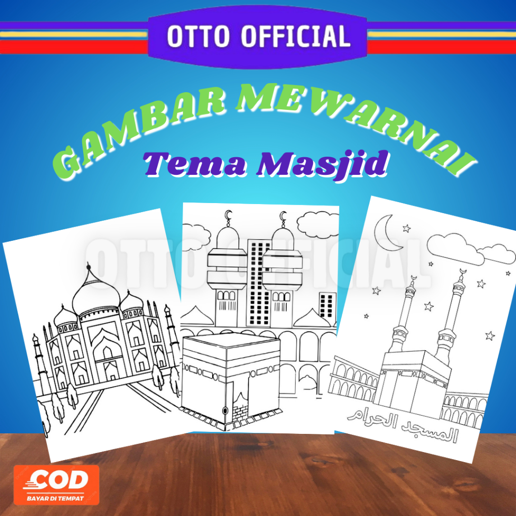 OTTO kertas Gambar Sketsa Mewarnai ISLAMI TEMA MASJID Menggambar A4