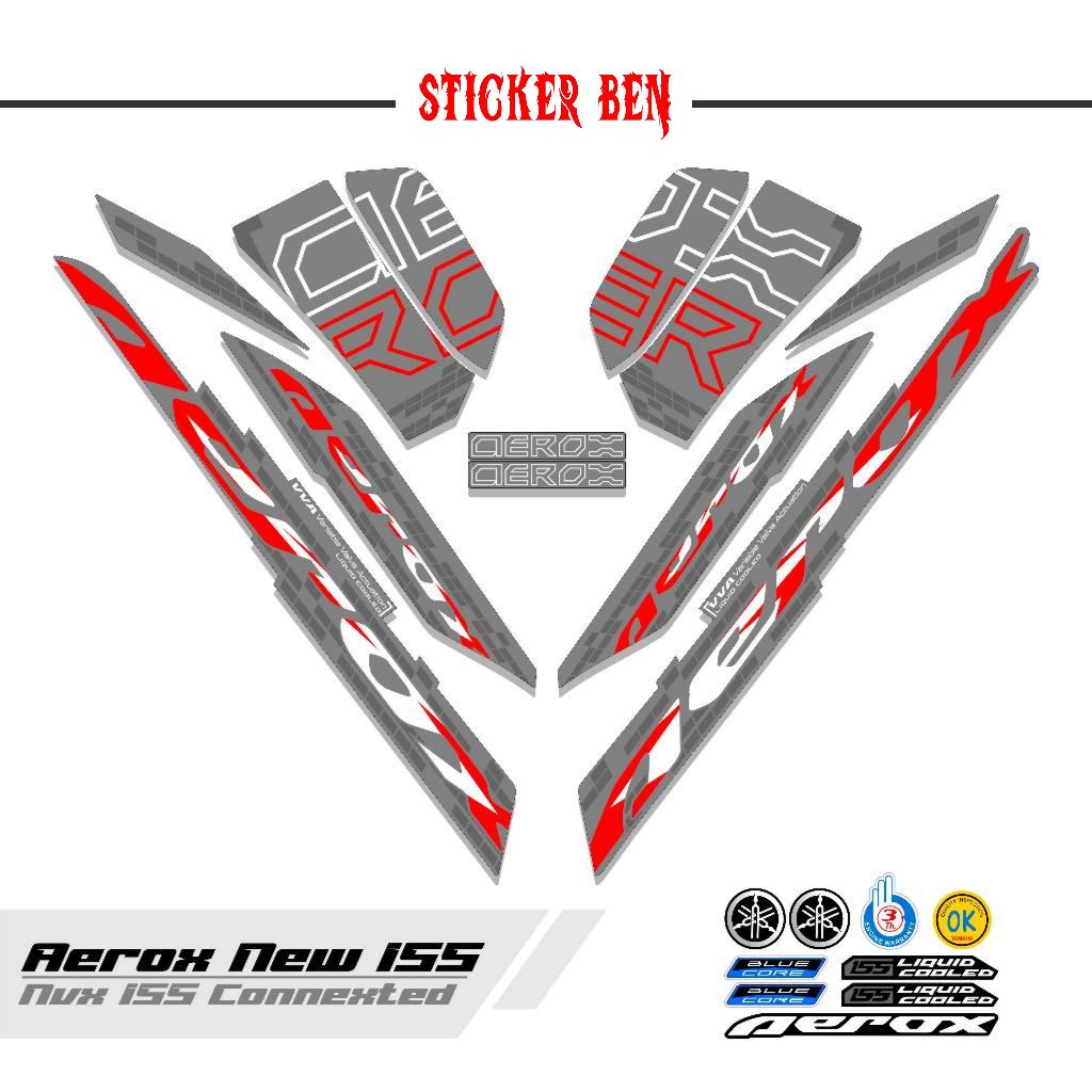 STRIPING AEROX 155 NEW CONNECTED MOTIF 11 / COMBO COLOR / DASAR HITAM / STIKER AEROX 155 CONNECTED /