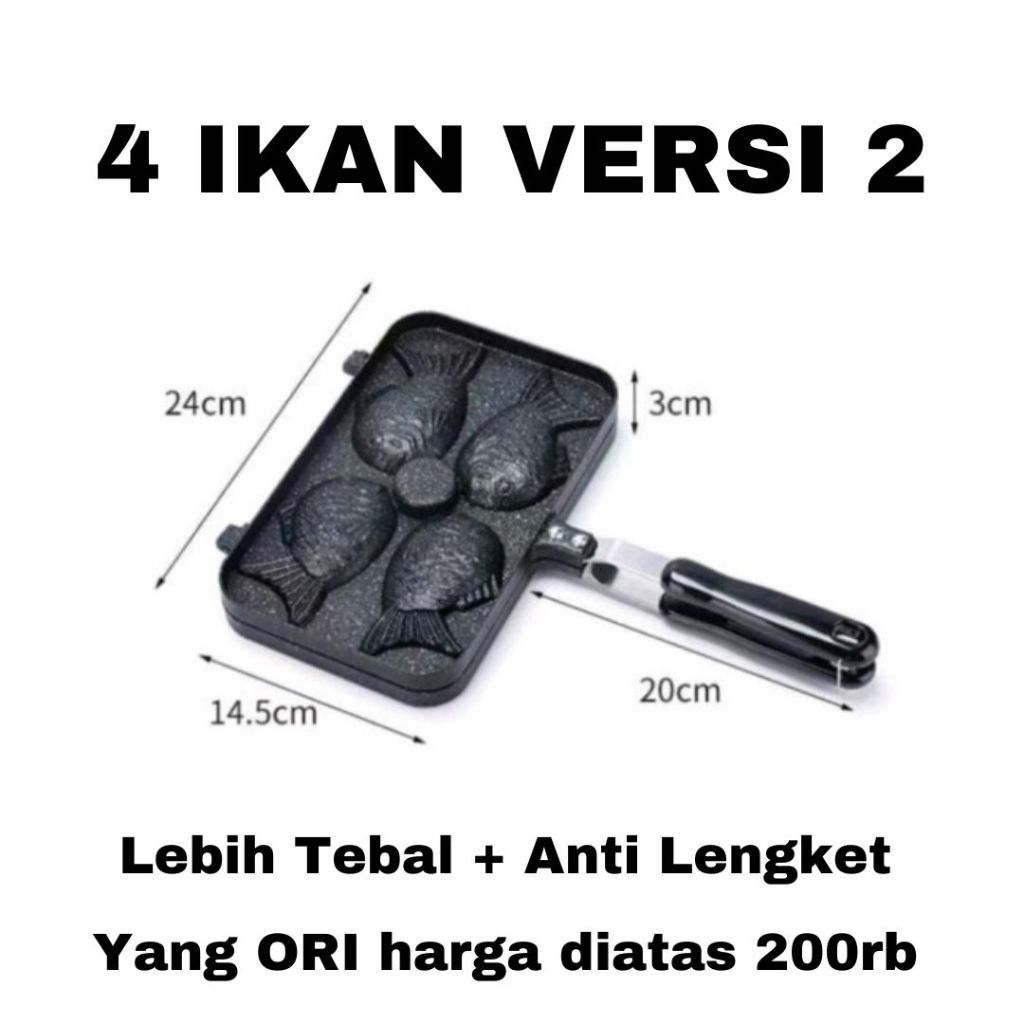 TAIYAKI WAFEL MAKER Cetakan Kue Dua ikan teflon Anti lengket 4 ikan atau 2 ikan