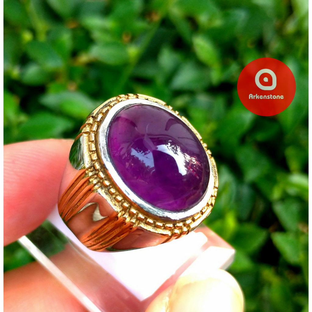 Cincin Tanam Batu Natural Kecubung Ungu Amatis Amethyst Berserat