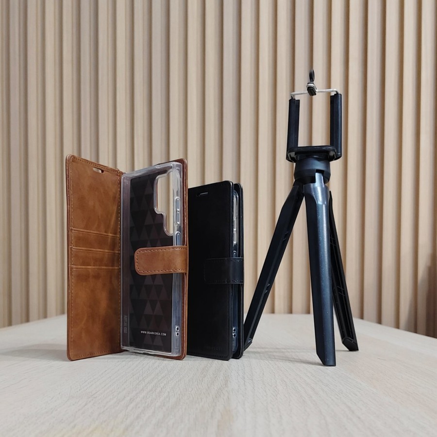 MOLAN CANO Samsung S23 S23 plus S23 ultra Flip Case Leather Bonus Mini Tripod