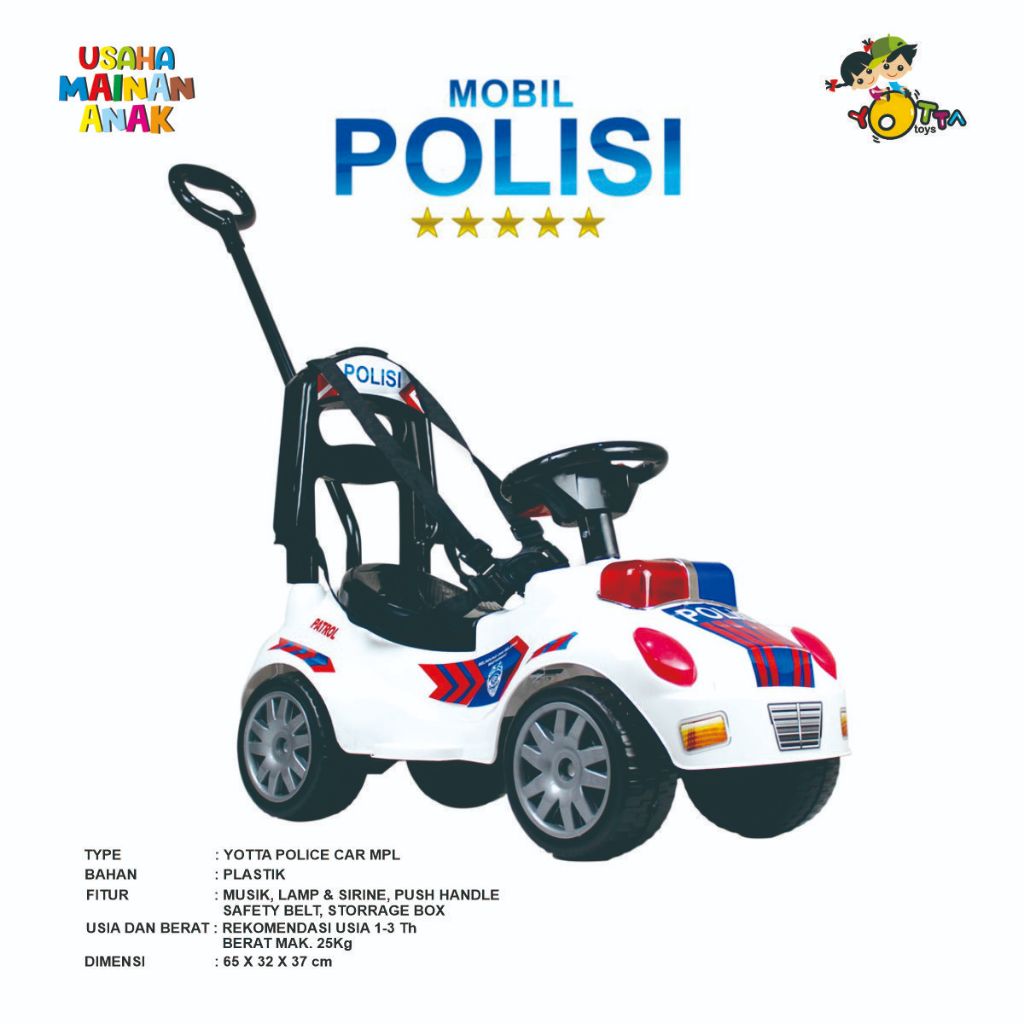 Mainan Anak Mobil Polisi Dorong Tunggang Bisa Dinaiki Yotta Toys Police Car