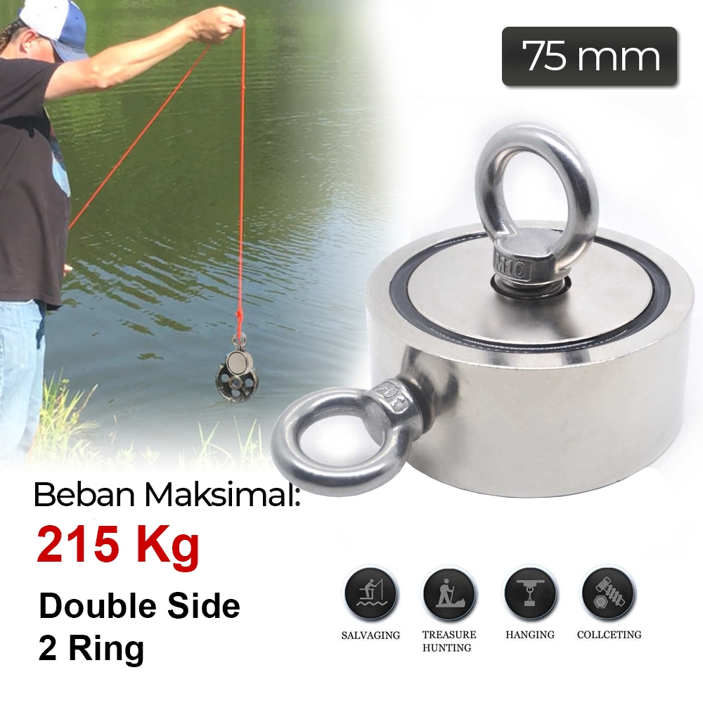 Strong Magnet Super Kuat Gantungan Magnet pancing Fishing Mancing Pencari Logam Besi Double Round Ho