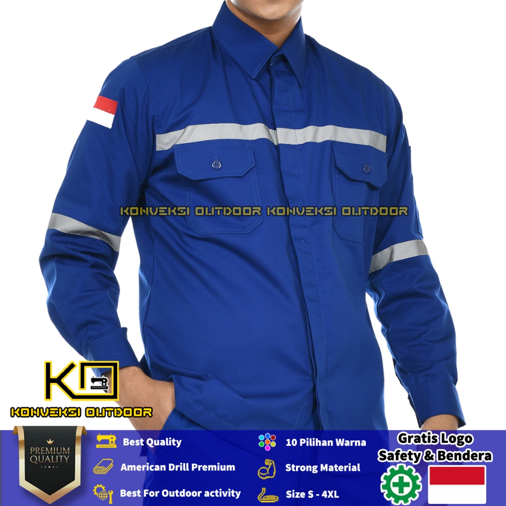 Kemeja Safety Pria Lengan Panjang - Pakaian Kerja Baju Proyek Wearpack Safety K3 Lapangan Outdoor Sc