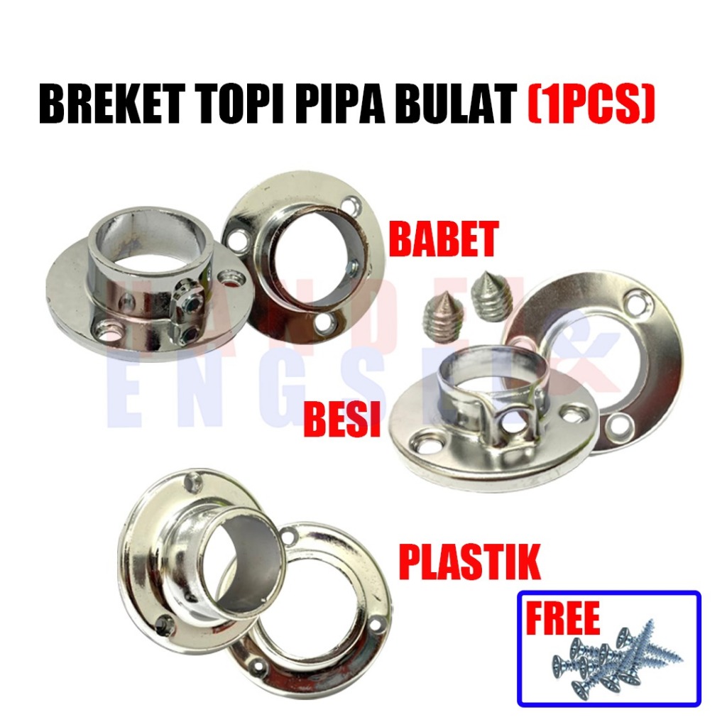 Bracket Topi Braket Pipa Topi 1" (25mm) Sambungan Dop Pipa Bulat stainless