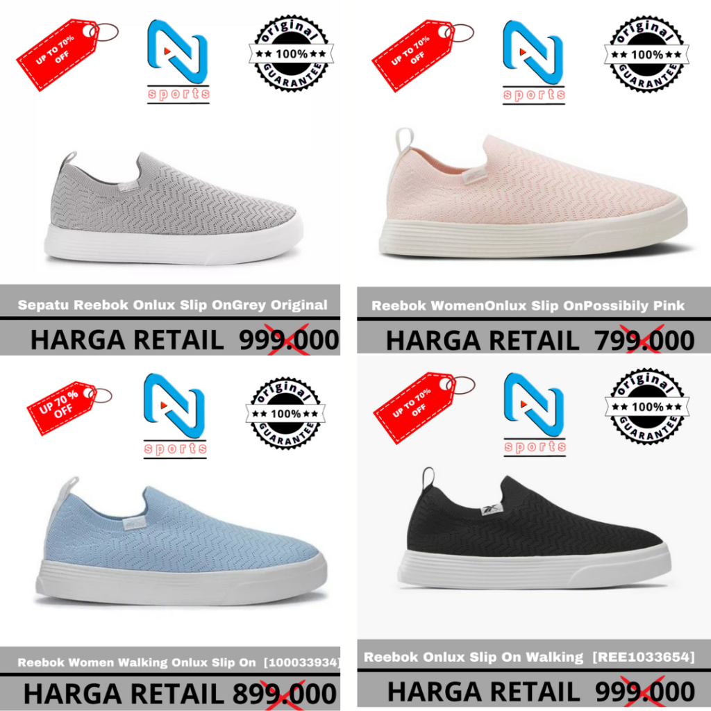 Sepatu Reebok Onlux Slip On Women Walking Shoes Original 100%